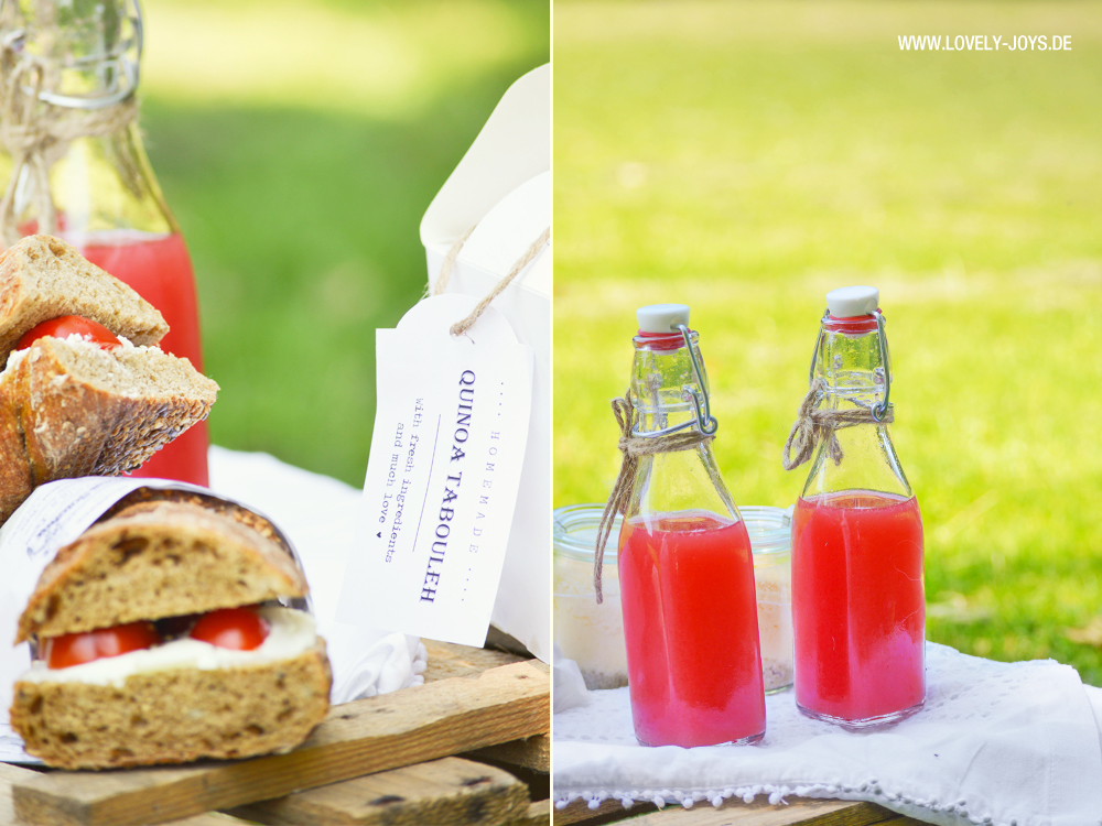 Weinkisten Picknick Rezepte Cheesecake, Limonade, Salat und Sandwich