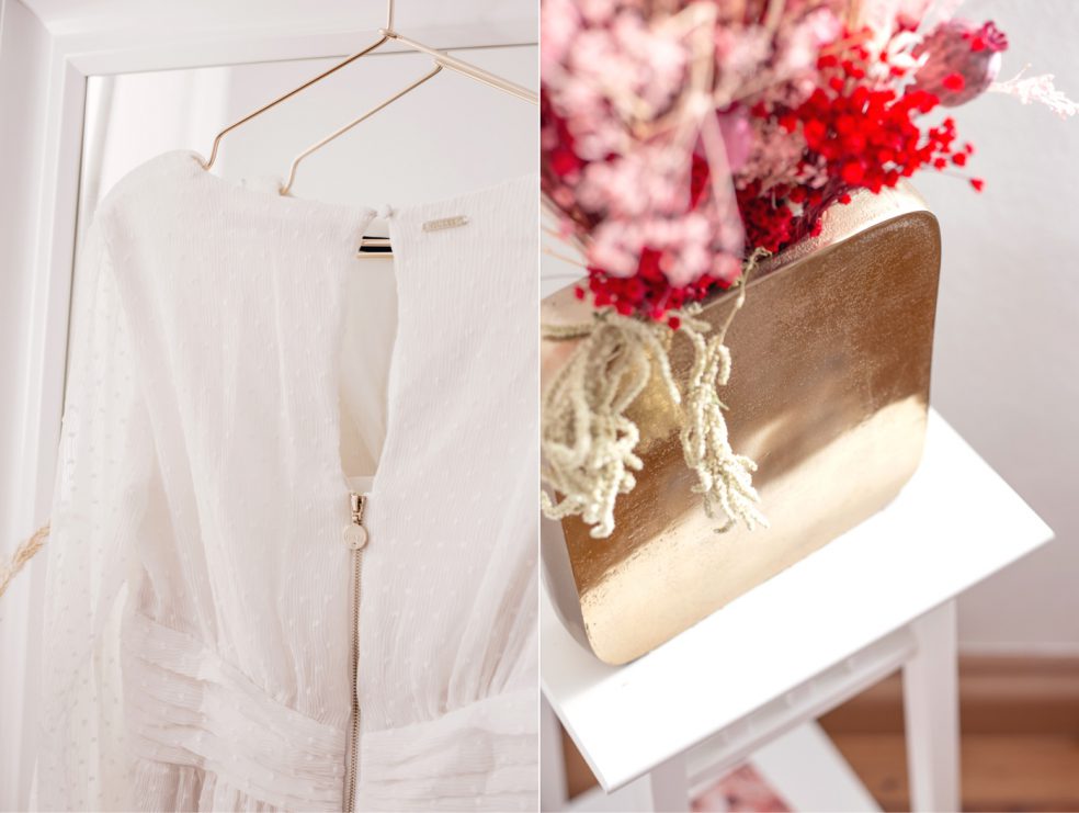 kleid guess weiss vase gold rot deko